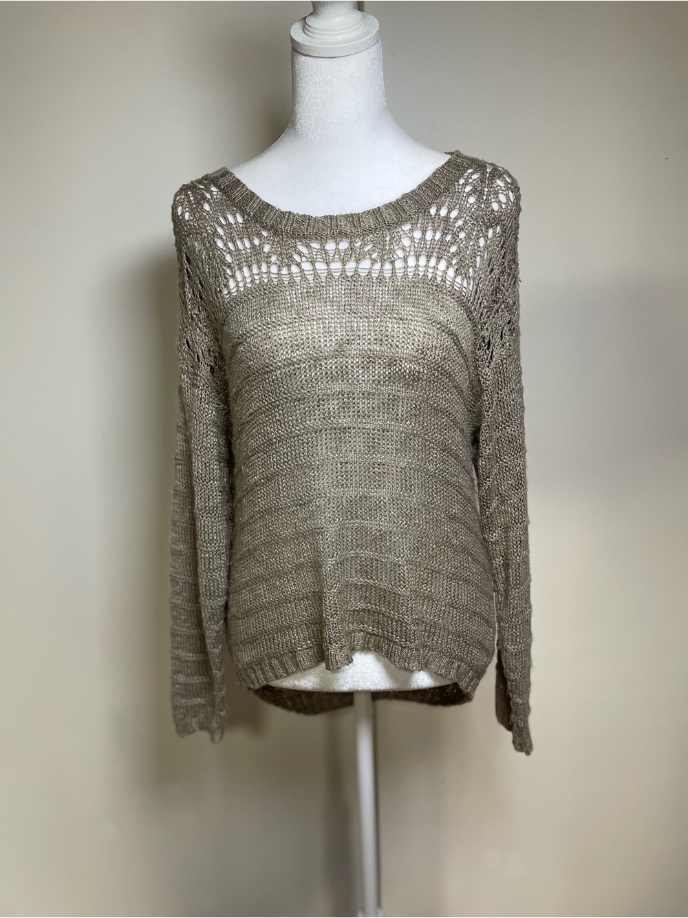 American Rag Taupe Open-Weave Crewneck Sweater